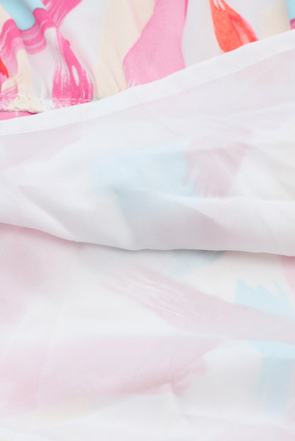Mia Pink Brush Stroke Printed Smocked Ruffle Tiered Dress